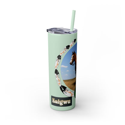 Kiowa Native Warrior on Horse 20oz Skinny Tumbler — Indigenous Heritage Travel Cup with Straw