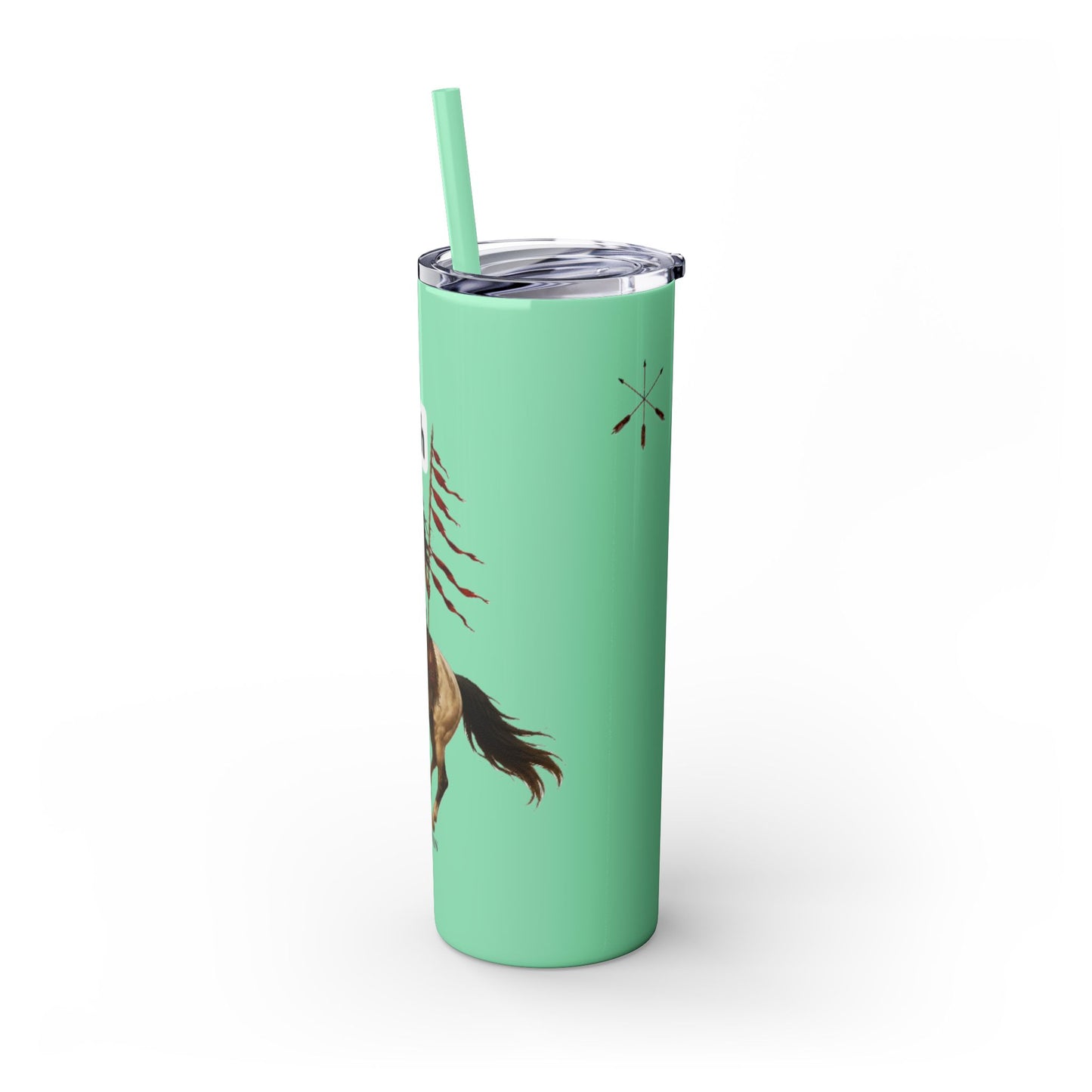 Comanche Numunah Warrior Horse 20oz Skinny Tumbler with Straw — Native American Inspired Travel Cup