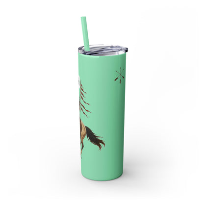 Comanche Numunah Warrior Horse 20oz Skinny Tumbler with Straw — Native American Inspired Travel Cup
