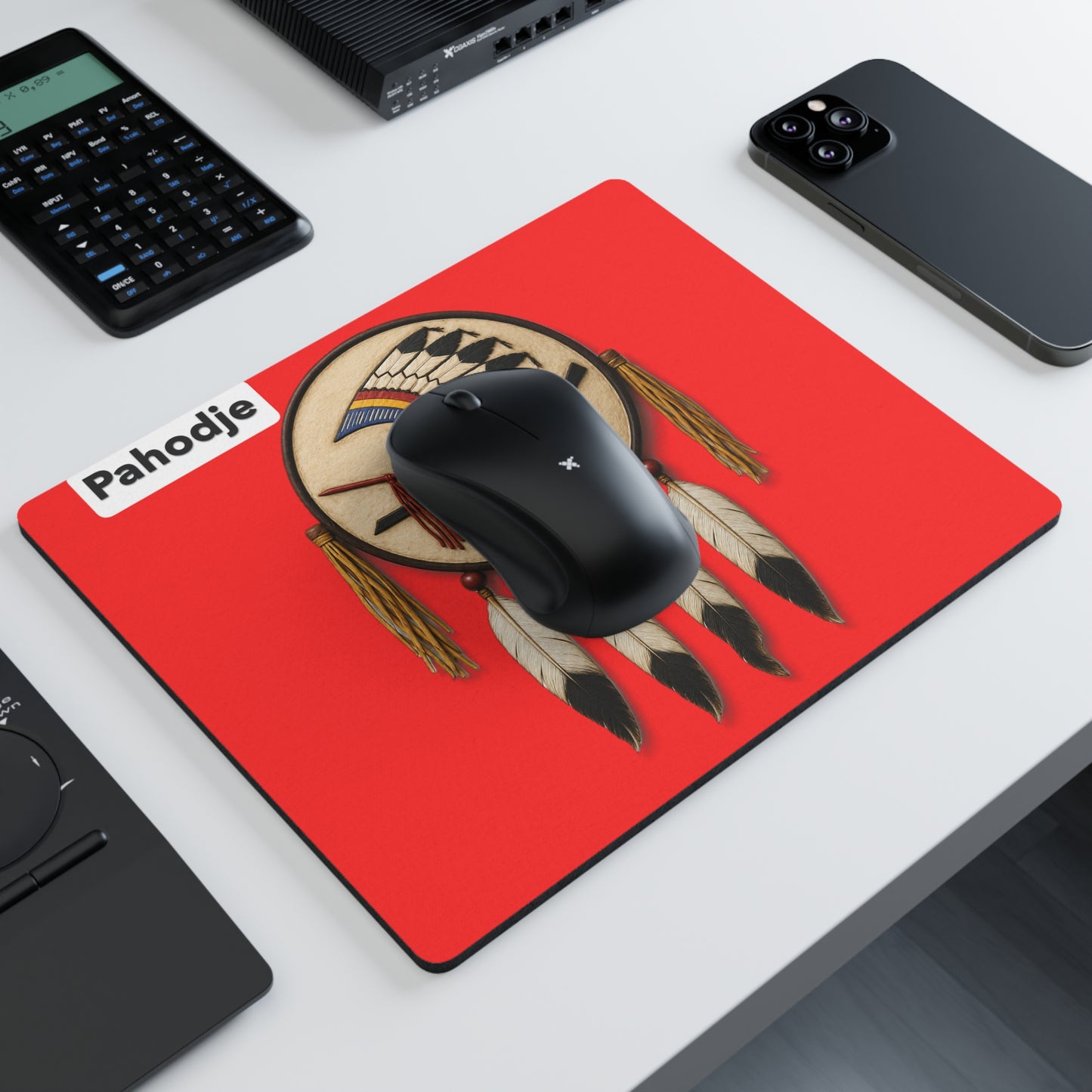 Iowa Mouse Pad — Native Feather Design on Red