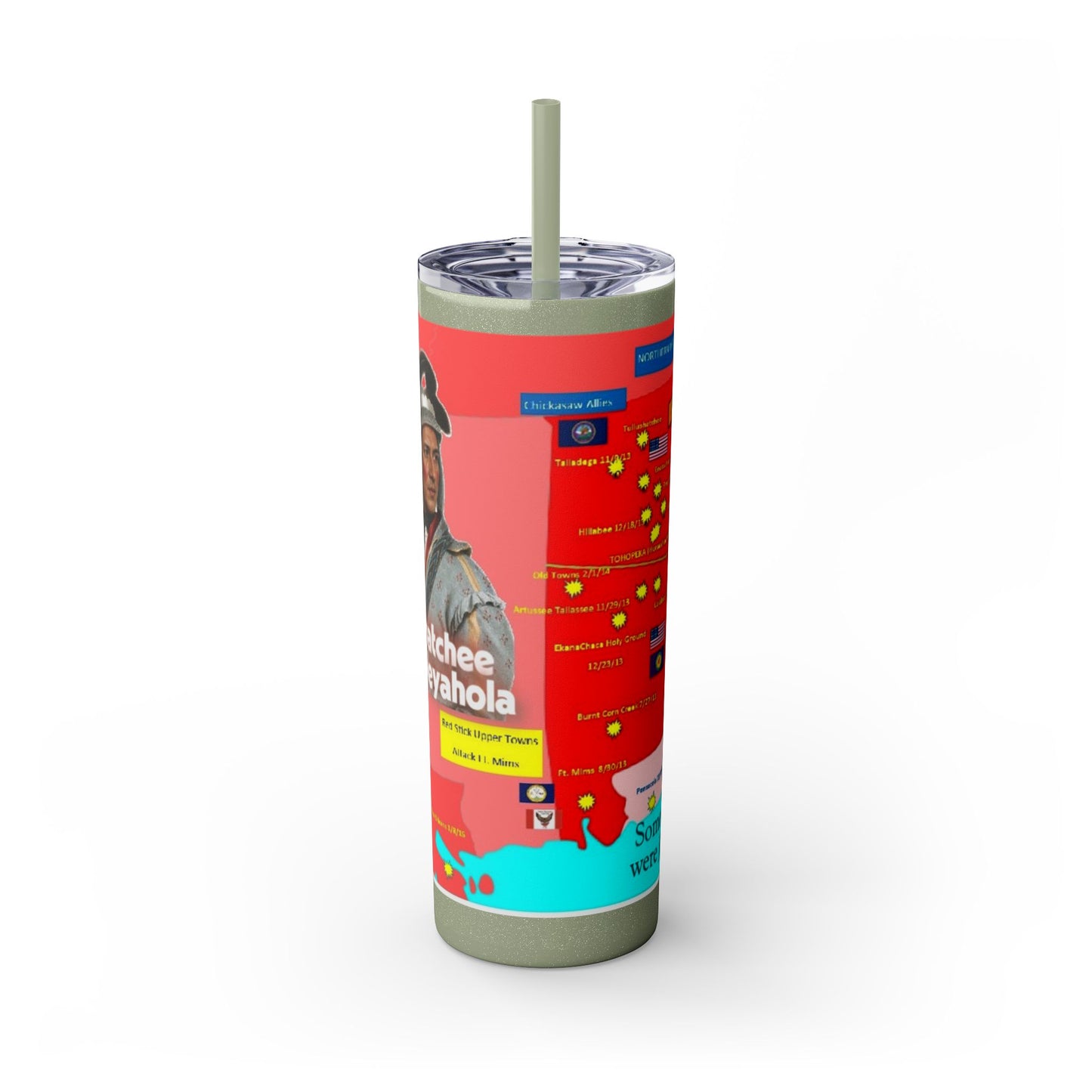 Opothleyahola Skinny Tumbler – Colorful Native American Portrait Design, 20oz Stainless Straw Cup