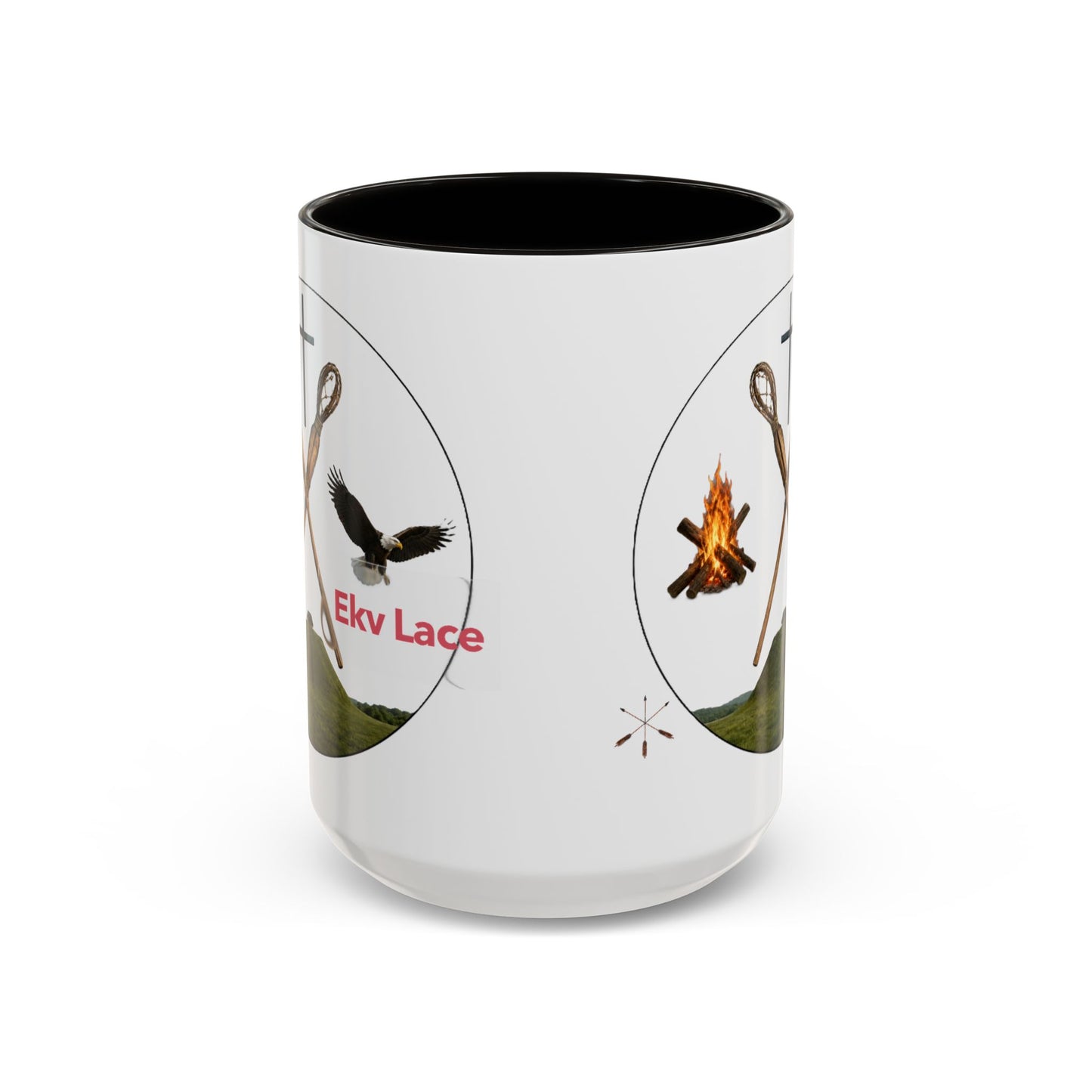 Kialegee Adventure Mug — 'Ekv Lace' Cross, Eagle & Campfire Ceramic Coffee Cup (11oz/15oz)