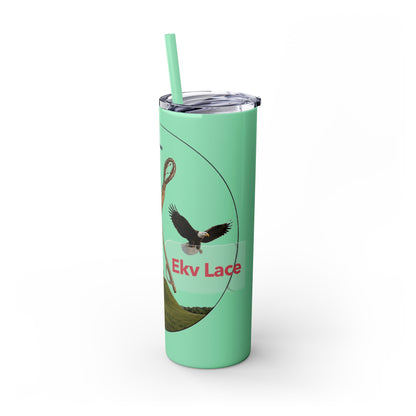 Kialegee 20oz Skinny Tumbler — Faith & Outdoor Lacrosse Design with Cross, Sticks, Campfire