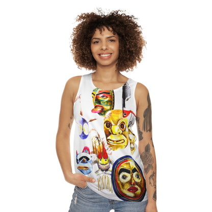 Mask Collage Tank Top — Colorful Tribal & Folk Mask Art All-Over Print