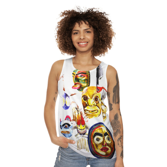 Mask Collage Tank Top — Colorful Tribal & Folk Mask Art All-Over Print