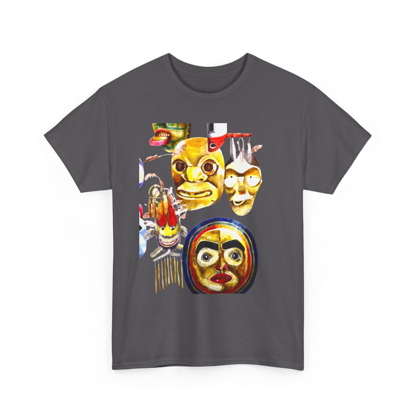 Mask Print Tee — Tribal Mask Artwork T‑Shirt with Arrow Backprint