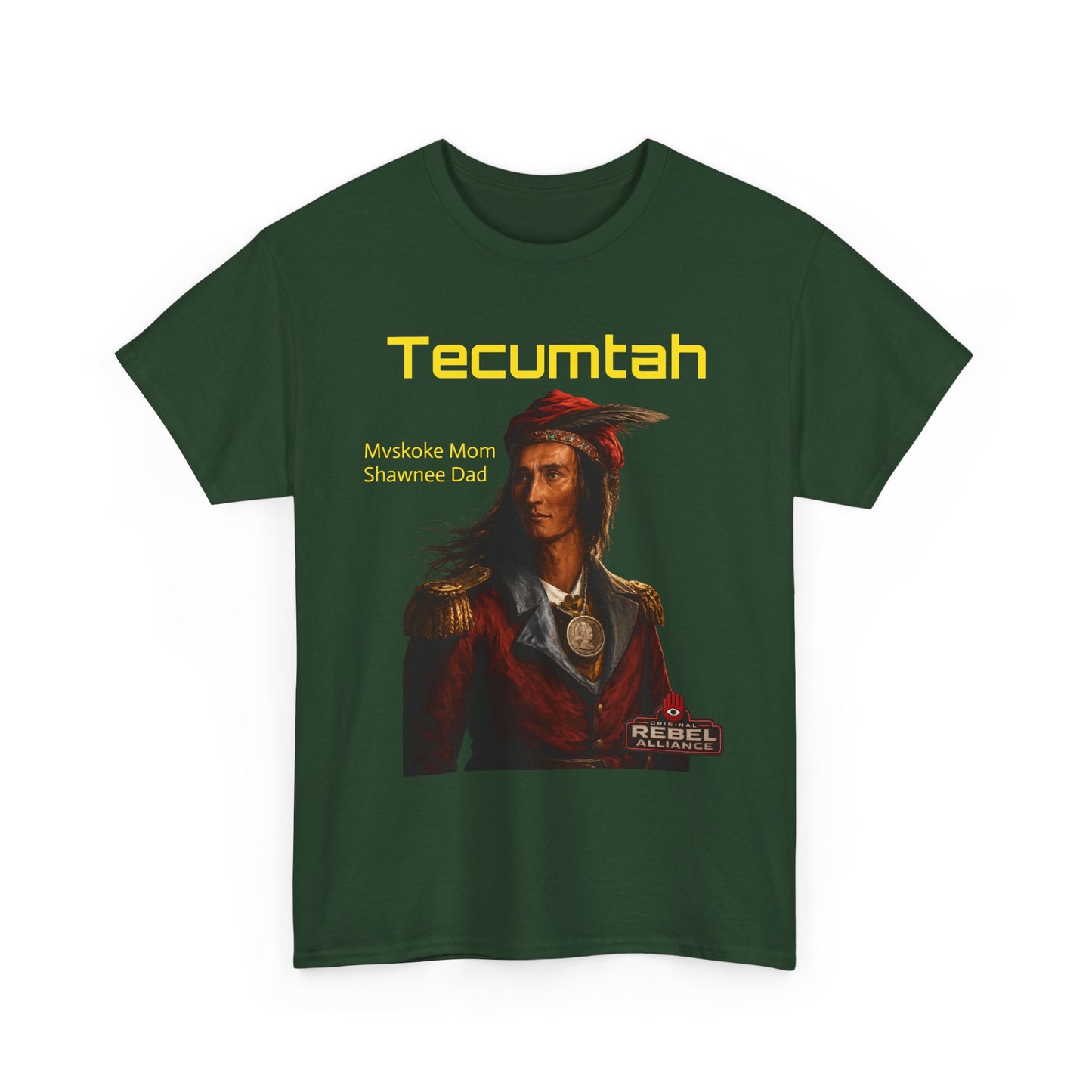Tecumtah Native American Portrait T‑Shirt — Mvskoke Mom/Shawnee Dad Heritage Tee