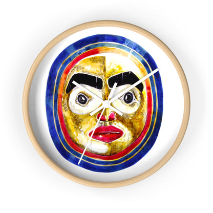 Moon Mask Art Wall Clock — Colorful Tribal Face Decor
