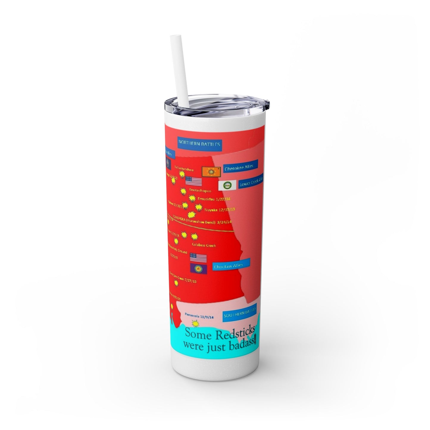 Opothleyahola Skinny Tumbler – Colorful Native American Portrait Design, 20oz Stainless Straw Cup