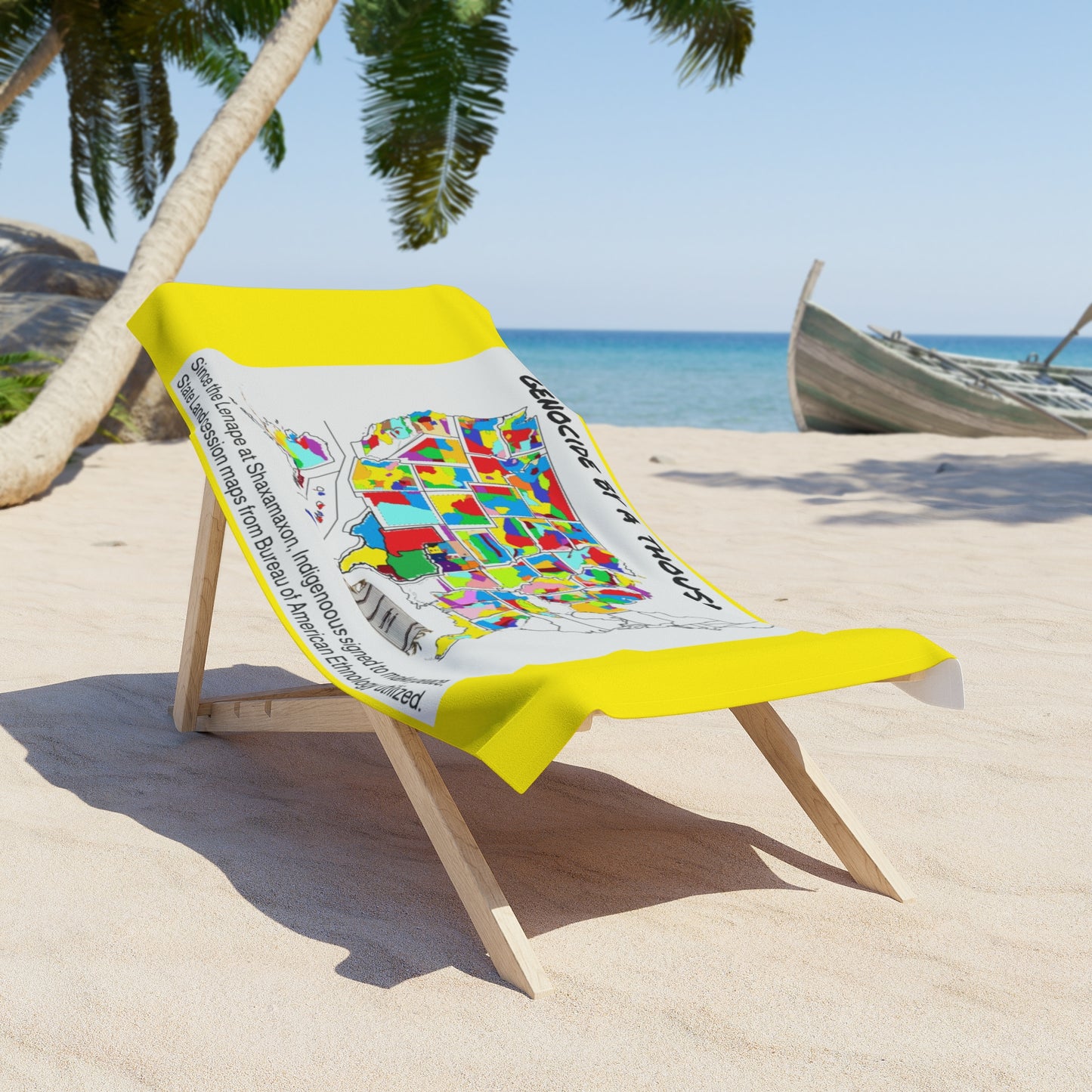 Genocide By A Thousand Cuts Map Beach Towel — Indigenous State Land Cession Design