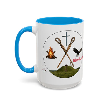 Kialegee Adventure Mug — 'Ekv Lace' Cross, Eagle & Campfire Ceramic Coffee Cup (11oz/15oz)