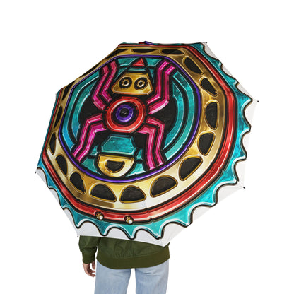 Spider Foldable Umbrella — Colorful Mandala Sunburst Pattern, Semi-Automatic Compact Rain Umbrella