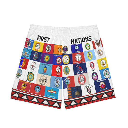 First Nations Flag Beach Shorts — Indigenous Tribal Emblems Swim Trunks