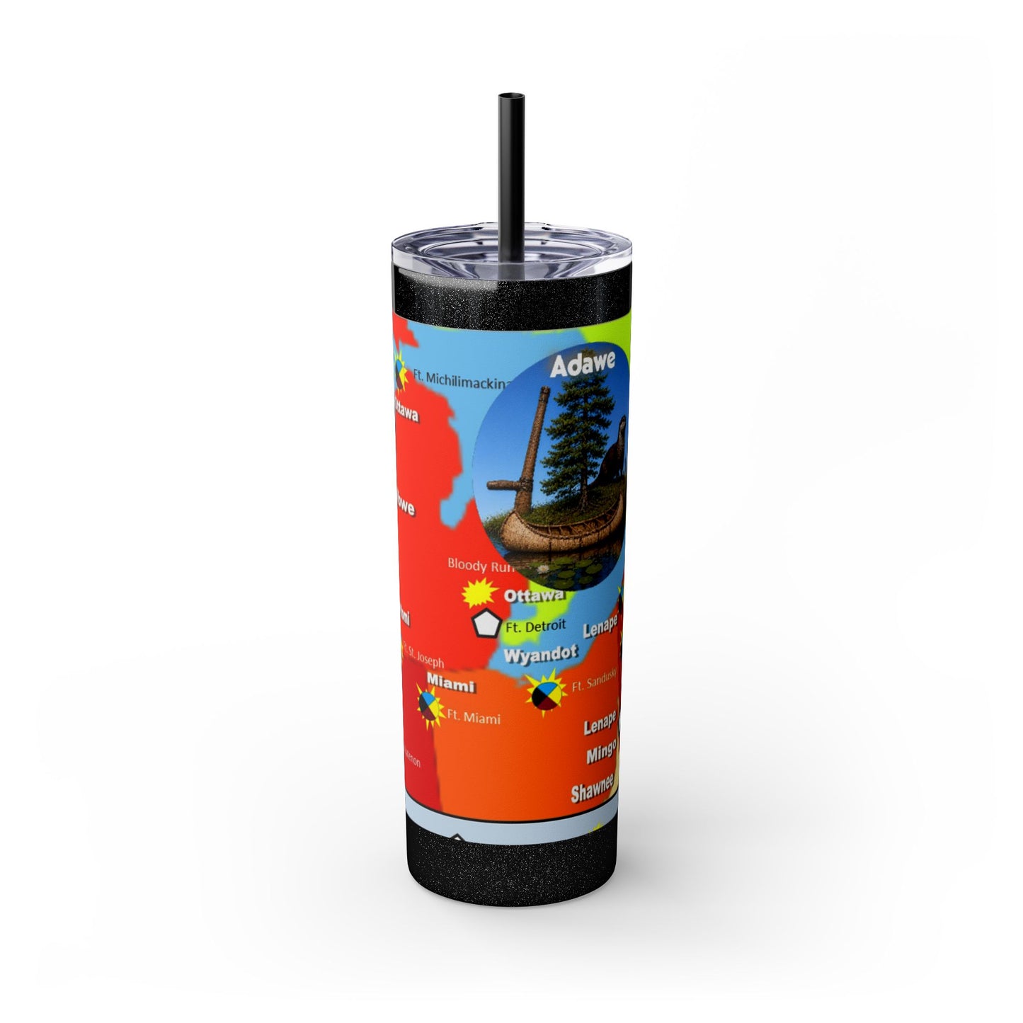 Pontiac Native Nations Map Skinny Tumbler — 20oz Travel Cup with Straw