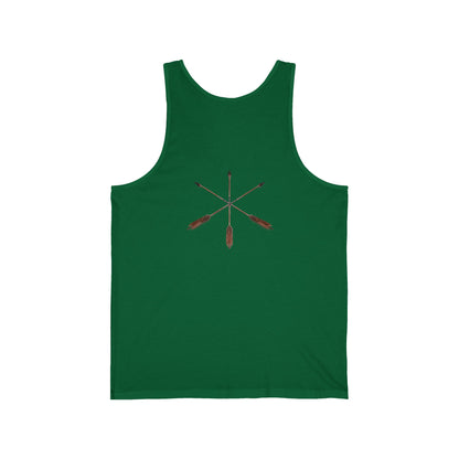 Flag Grid & Arrow Minimalist Tank Top — Graphic Travel & Adventure Muscle Tee
