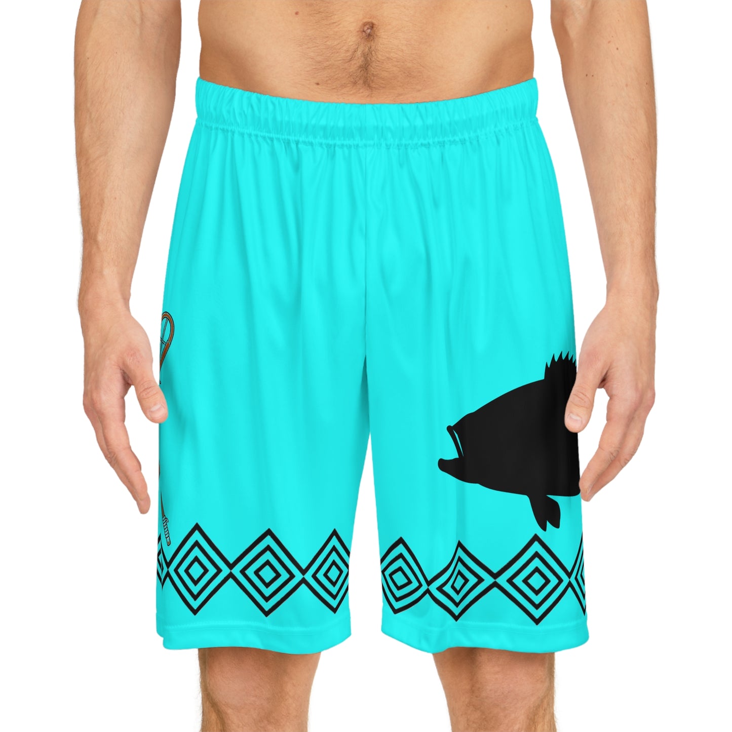 Fish Silhouette Basketball Shorts — Aqua Tribal AOP