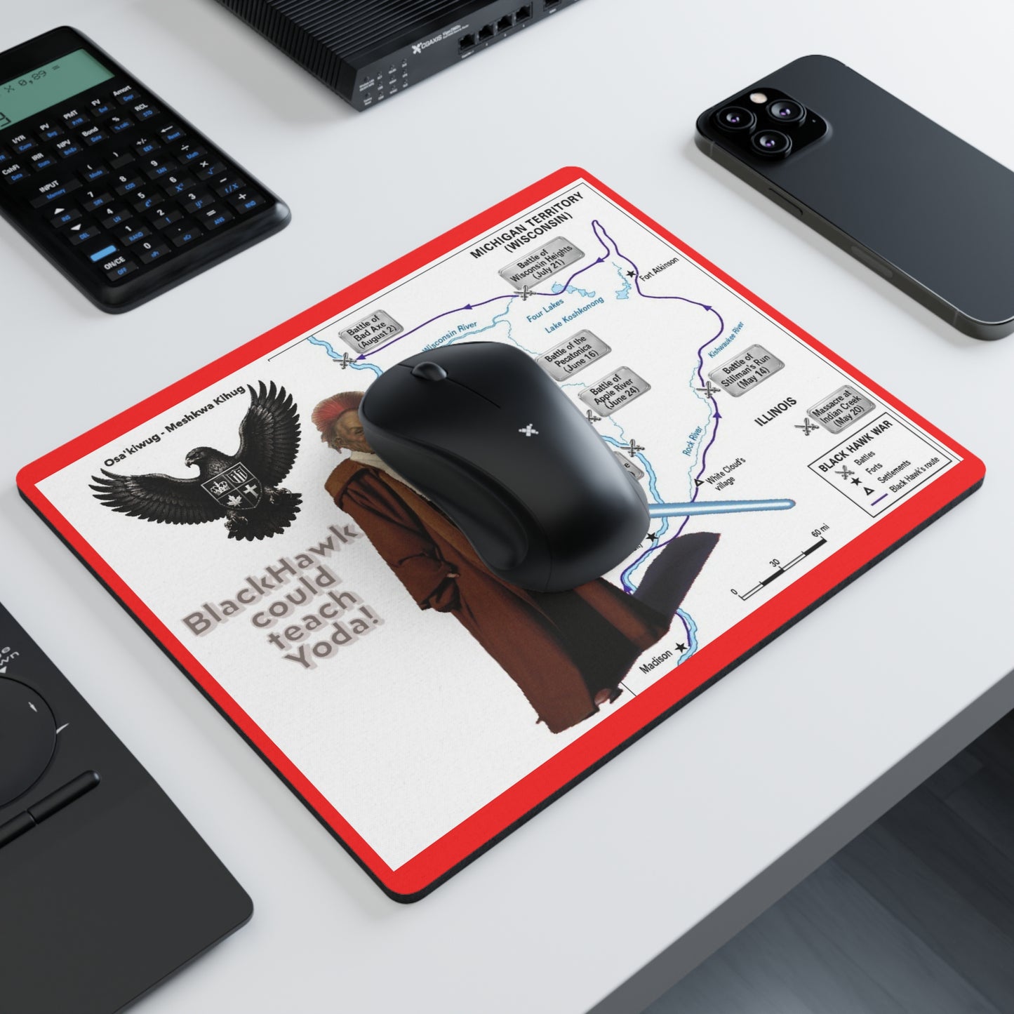 Black Hawk Jedi Mouse Pad — Historical Map Design (‘BlackHawk could teach Yoda!’)