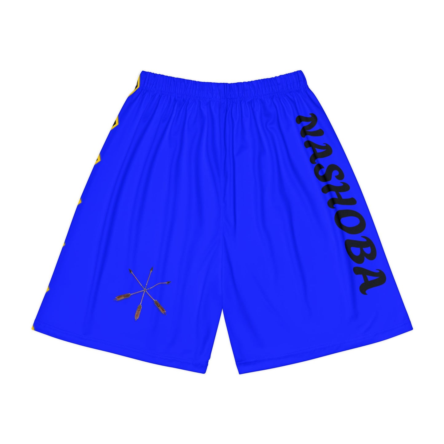 Blue Wolf Choctaw Graphic Sports Shorts — Red Tribal Print "NASHOBA" Athletic Shorts