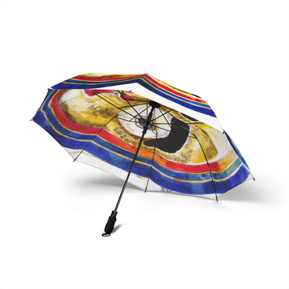 Moon Mask Foldable Umbrella — Colorful Mask Face Print, Compact Semi‑Automatic Travel Umbrella