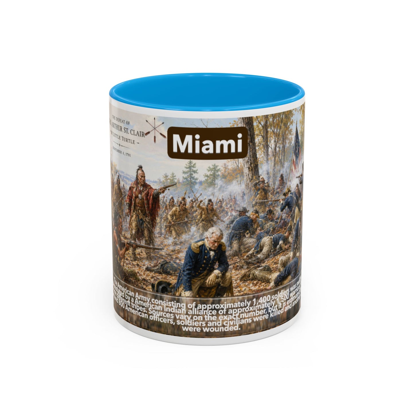 Miami History Battle Scene Mug — Military Vintage Illustration Coffee Cup (11oz/15oz)