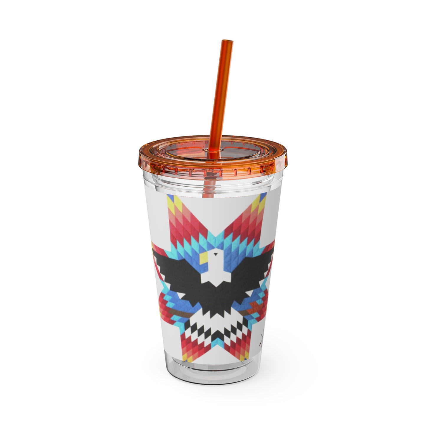 Onci 16oz Sunsplash Tumbler with Straw — Southwestern Eagle Pattern, Insulated Travel Cup