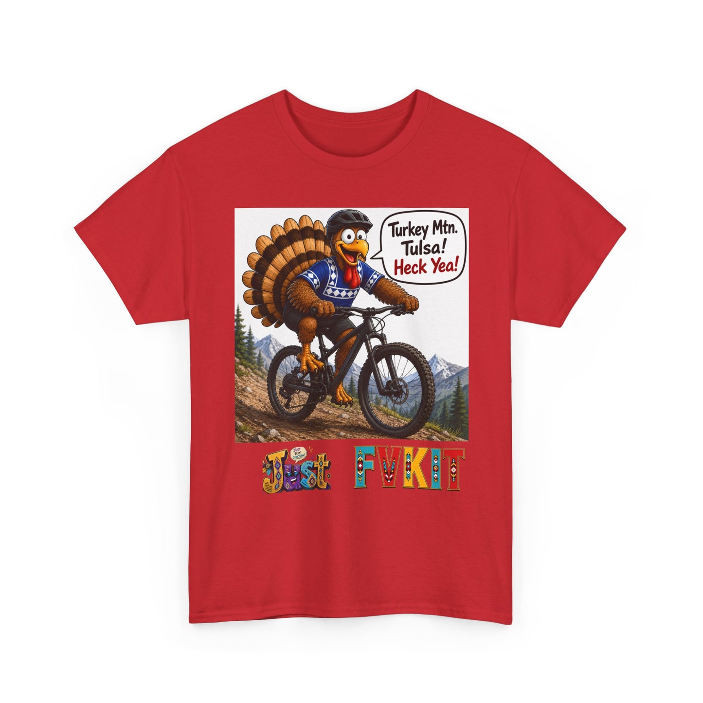 Turkey Mountain Biker Tee — 'Turkey Mtn Tulsa! Heck Yeah!' Graphic T-Shirt