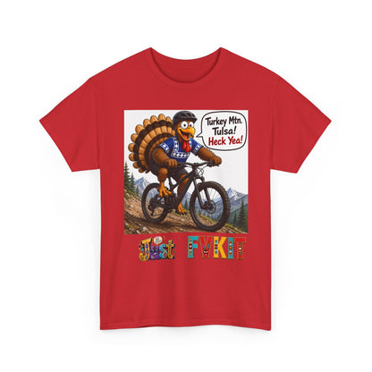 Turkey Mountain Biker Tee — 'Turkey Mtn Tulsa! Heck Yeah!' Graphic T-Shirt