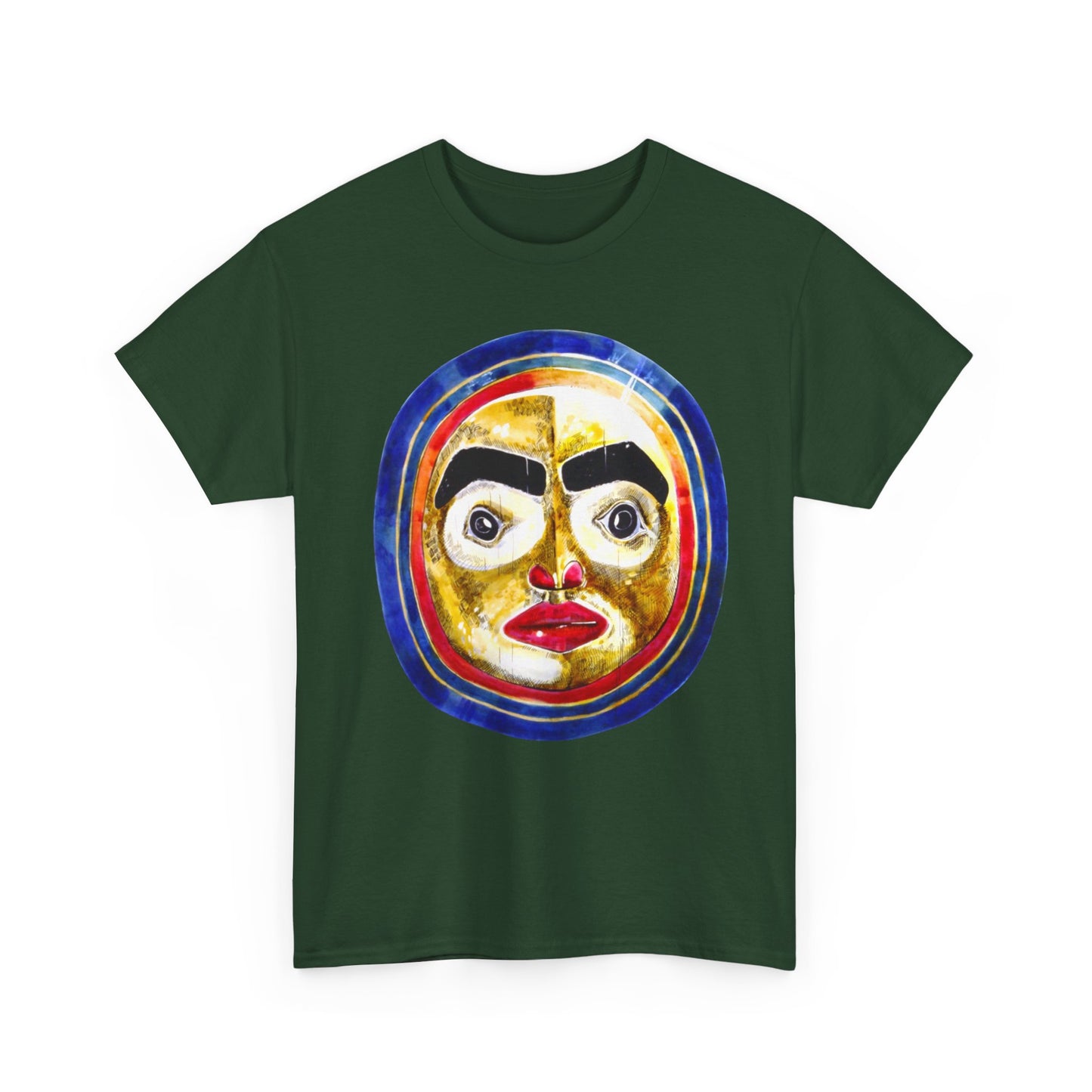 Moon Mask Art Tee — Colorful Surreal Face Graphic T-Shirt