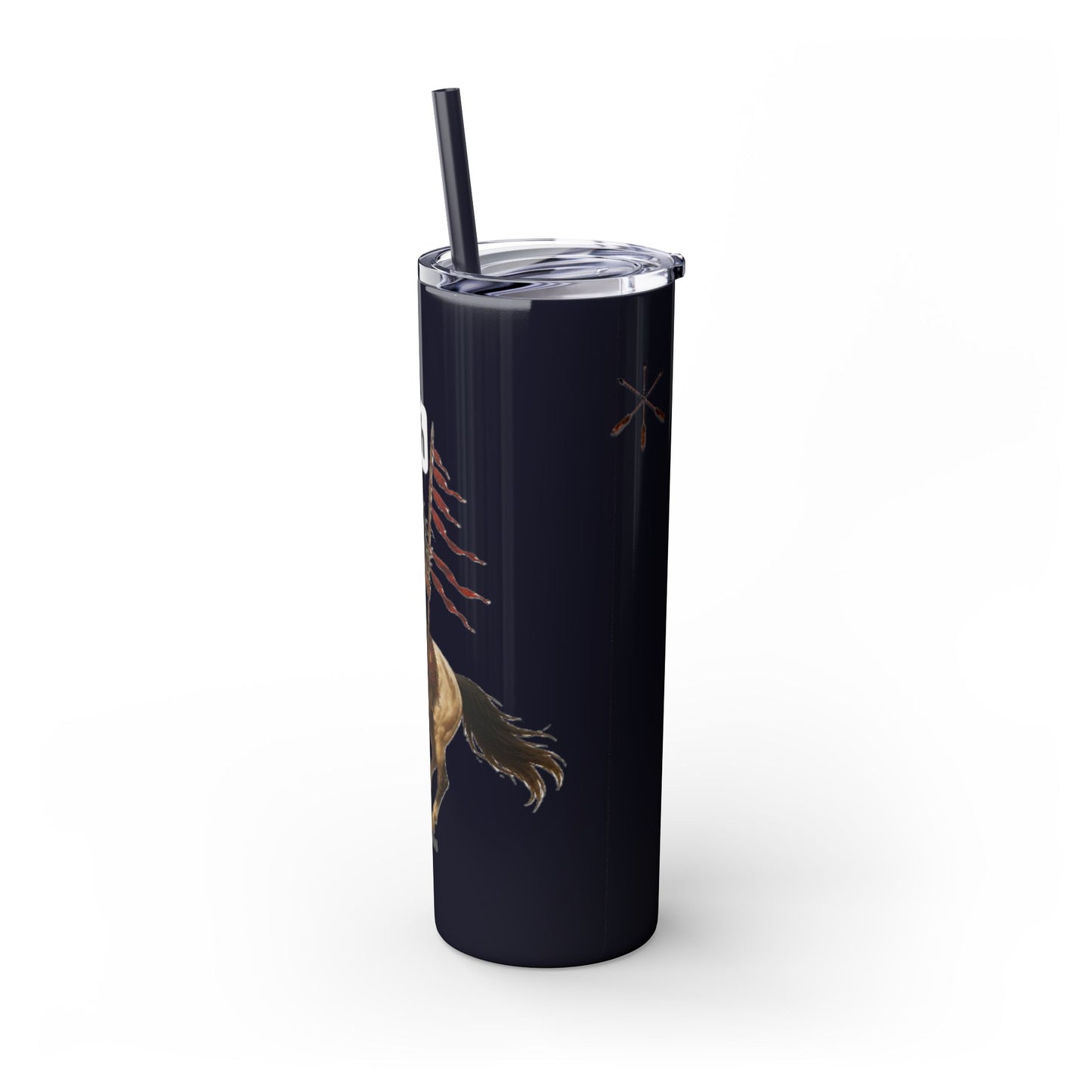 Comanche Numunah Warrior Horse 20oz Skinny Tumbler with Straw — Native American Inspired Travel Cup