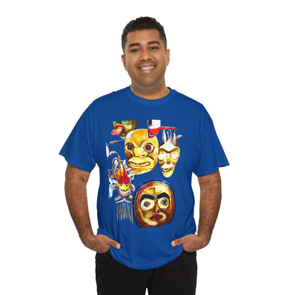 Mask Print Tee — Tribal Mask Artwork T‑Shirt with Arrow Backprint