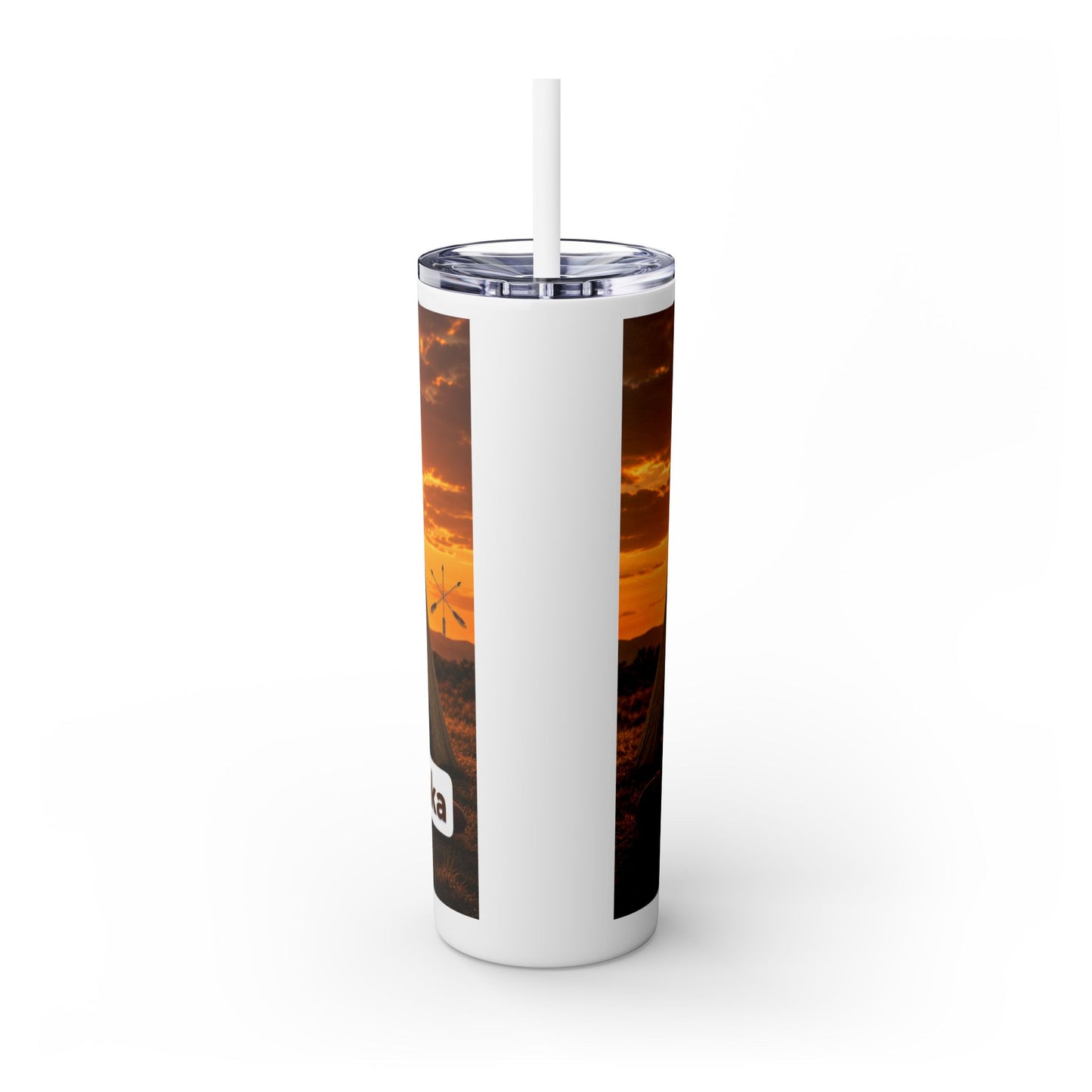 Ponca Sunset Teepee Skinny Tumbler — 20oz Insulated Straw Cup