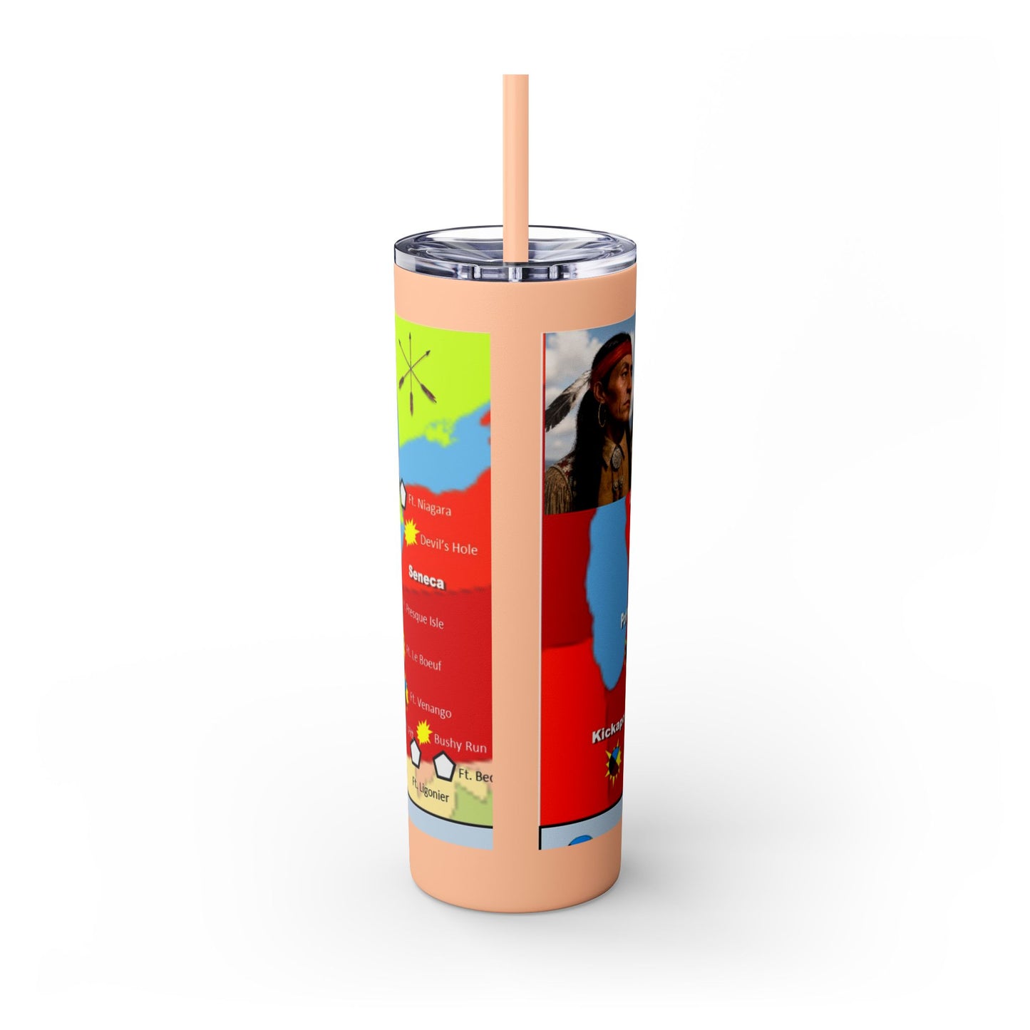 Pontiac Native Nations Map Skinny Tumbler — 20oz Travel Cup with Straw
