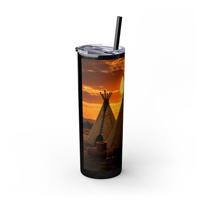 Ponca Sunset Teepee Skinny Tumbler — 20oz Insulated Straw Cup
