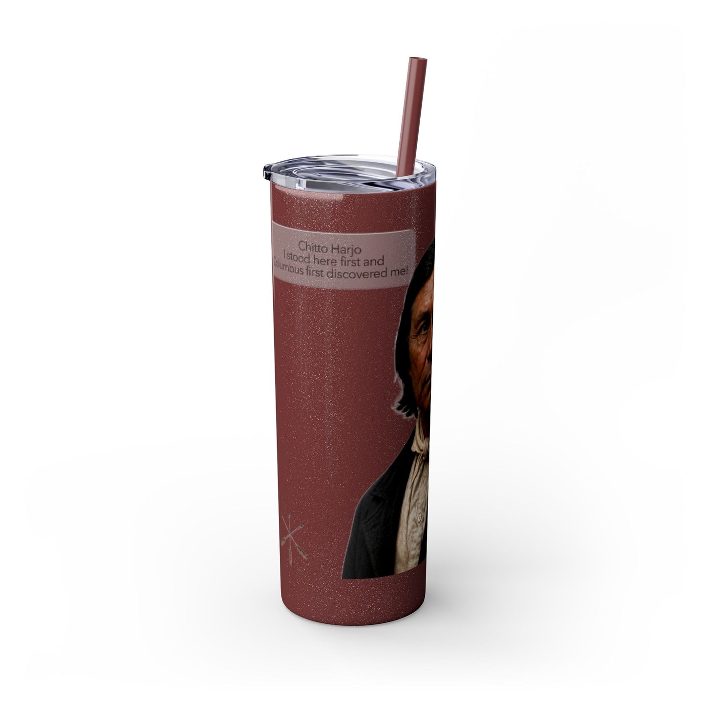 Chitto Harjo 20oz Skinny Tumbler with Classic Native American Portrait — Travel Straw Cup