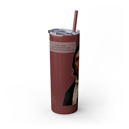 Chitto Harjo 20oz Skinny Tumbler with Classic Native American Portrait — Travel Straw Cup