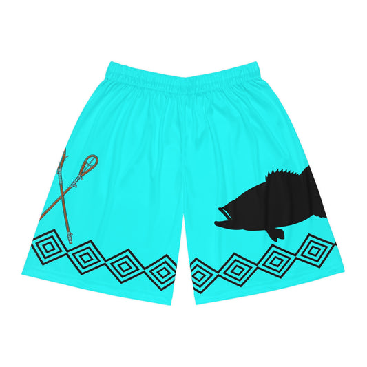 Fish Silhouette Basketball Shorts — Aqua Tribal AOP