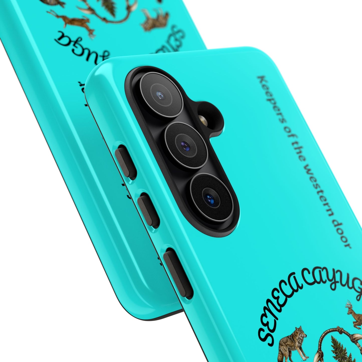 Seneca Cayuga Wildlife iPhone Case — "Keepers of the Western Door" Teal Protective Cover