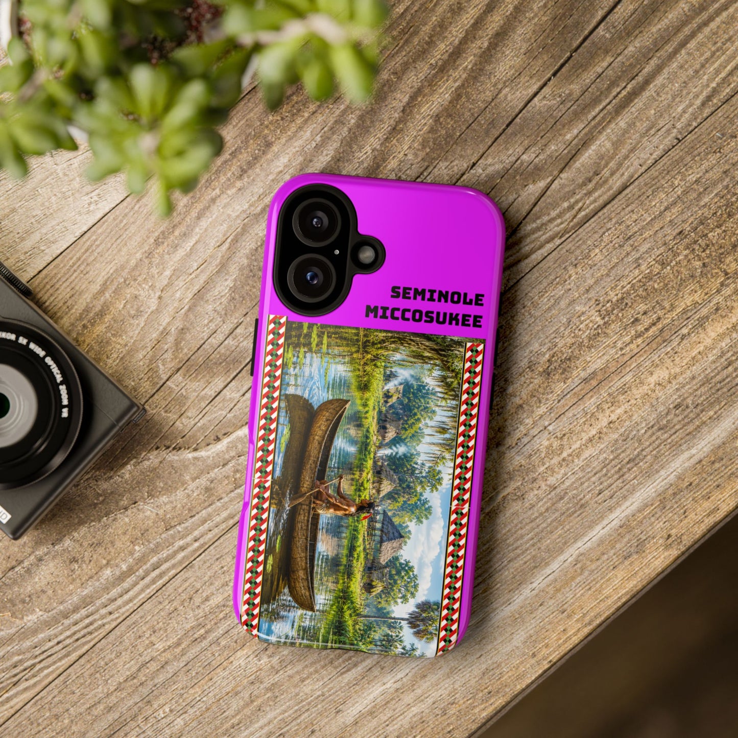 Seminole Miccosukee Canoe Tough Phone Case - Vibrant Pink Tribal Design