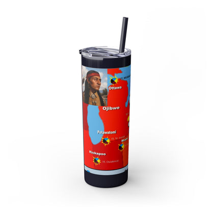 Pontiac Native Nations Map Skinny Tumbler — 20oz Travel Cup with Straw