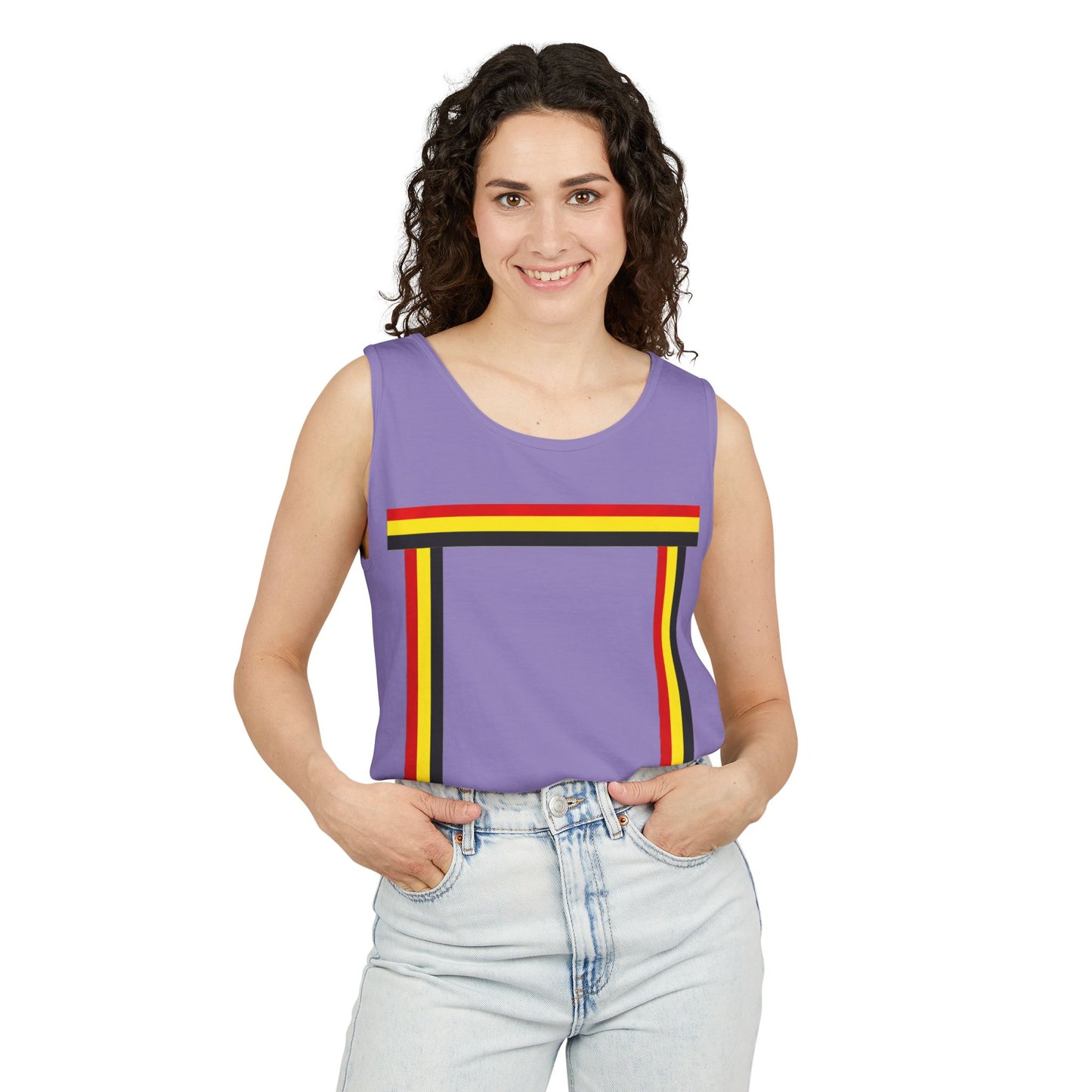 Ribbon shirt inspired Tank Top — Red Black Gold Striped Graphic Tank