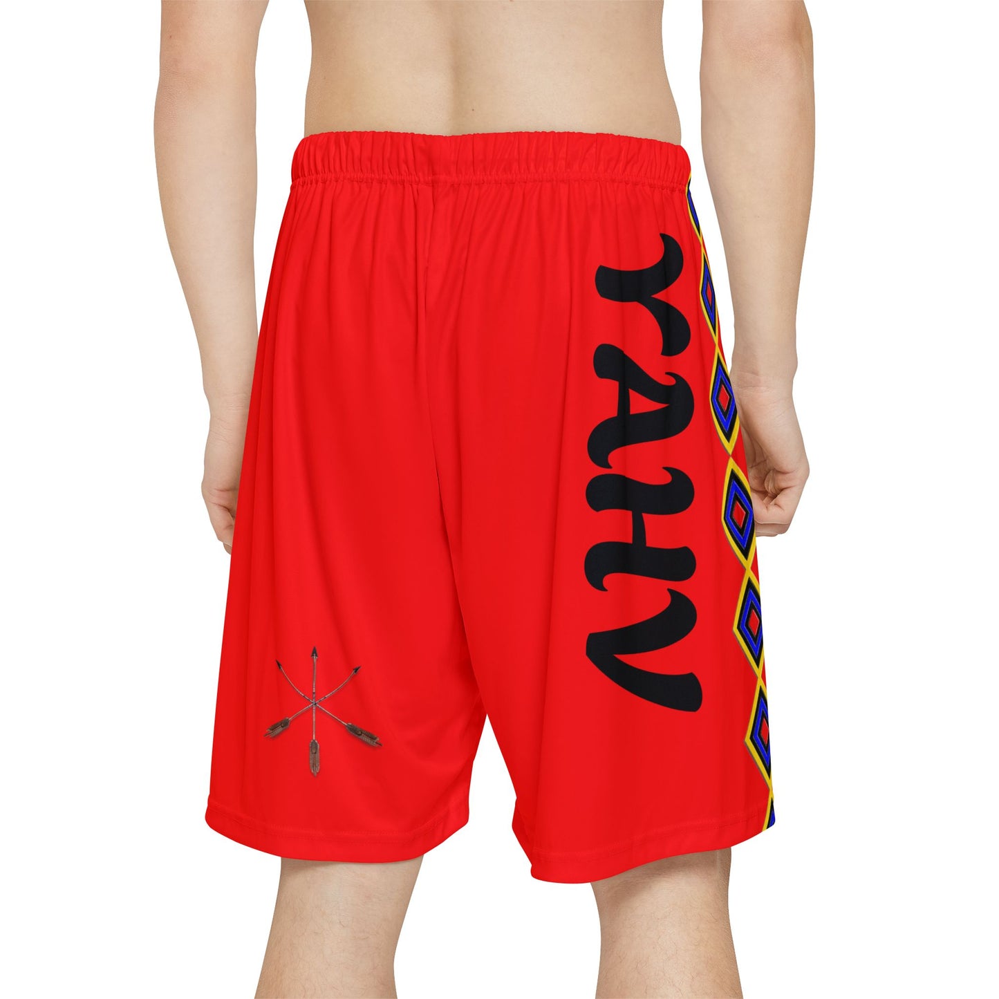 Wolf Mvskoke Graphic Sports Shorts — Red Tribal Print YAHV Athletic Shorts