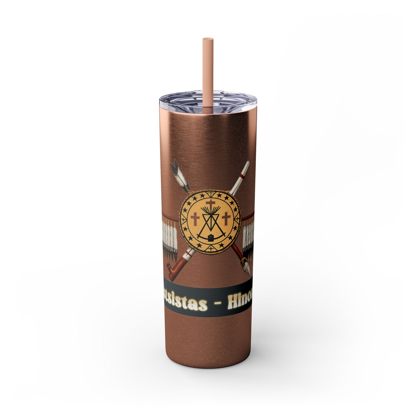 Cheyenne Arapaho 20oz Skinny Tumbler — Native American Shield & Arrows Design (Tsistsistas - Hinono'eitiit)