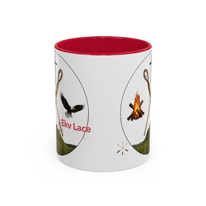 Kialegee Adventure Mug — 'Ekv Lace' Cross, Eagle & Campfire Ceramic Coffee Cup (11oz/15oz)