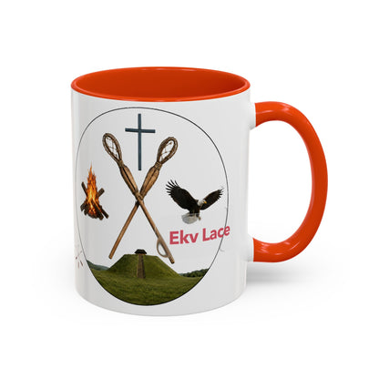 Kialegee Adventure Mug — 'Ekv Lace' Cross, Eagle & Campfire Ceramic Coffee Cup (11oz/15oz)