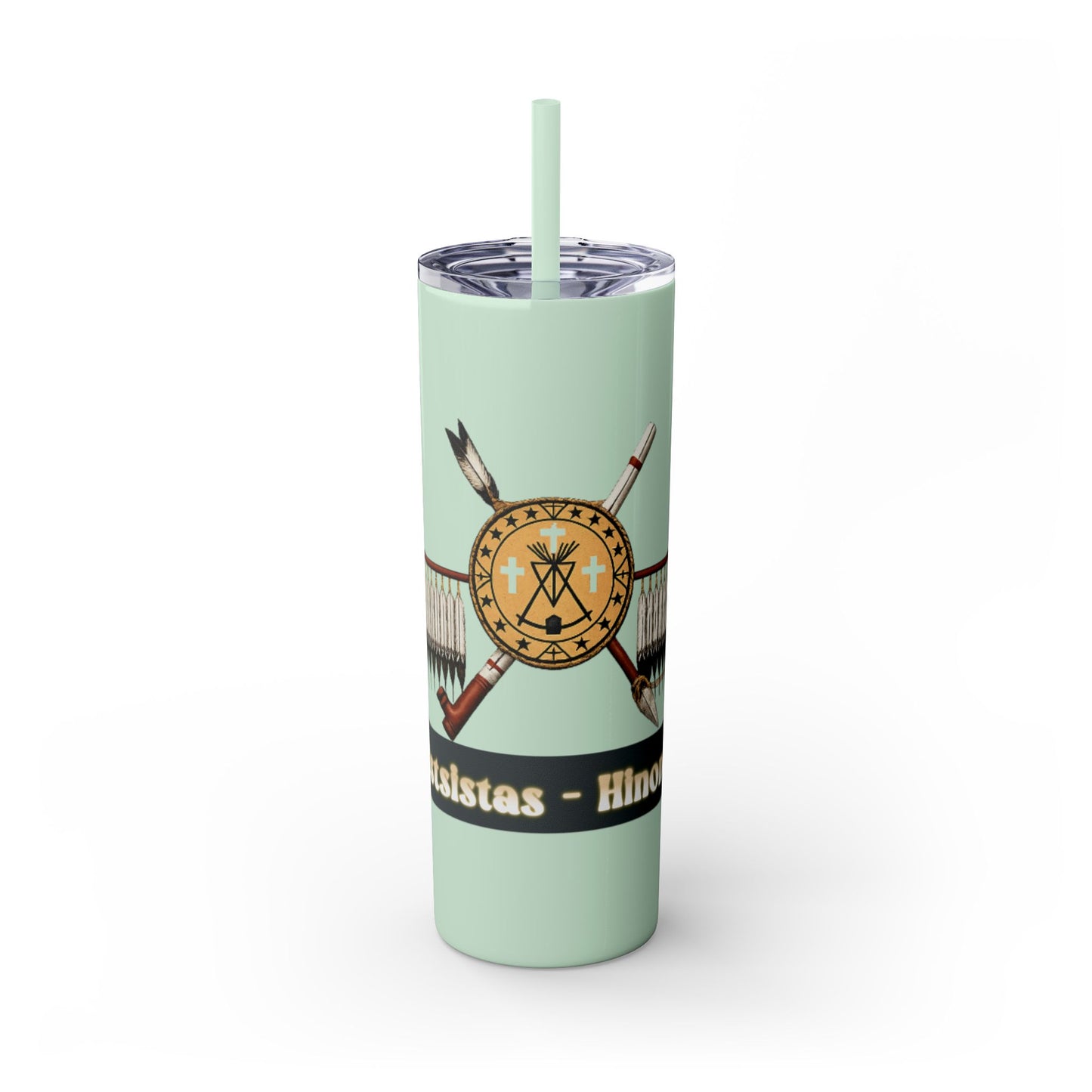 Cheyenne Arapaho 20oz Skinny Tumbler — Native American Shield & Arrows Design (Tsistsistas - Hinono'eitiit)