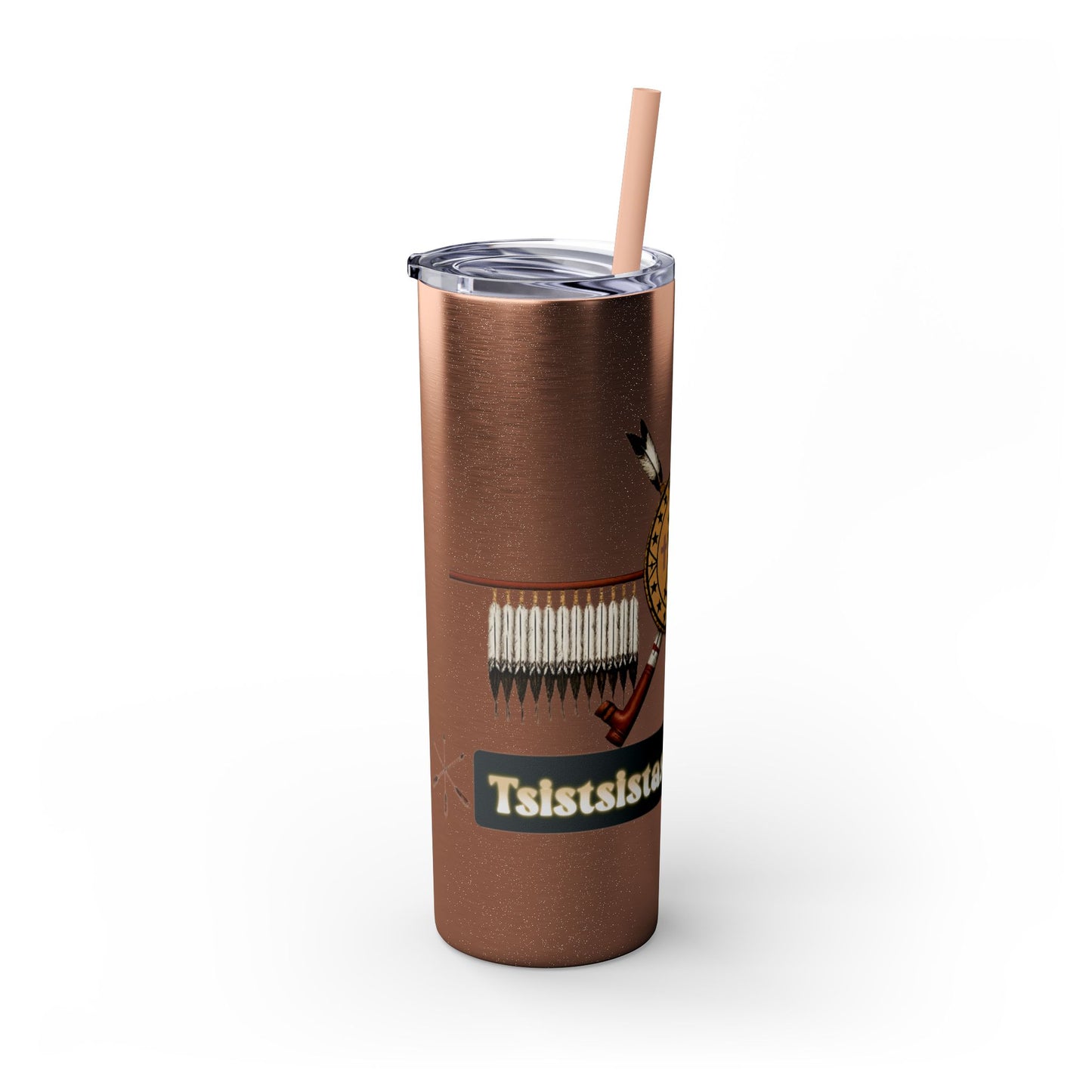 Cheyenne Arapaho 20oz Skinny Tumbler — Native American Shield & Arrows Design (Tsistsistas - Hinono'eitiit)