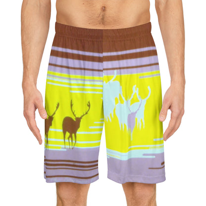 Caribou Stripe Basketball Shorts — Bright Yellow AOP Athletic Shorts