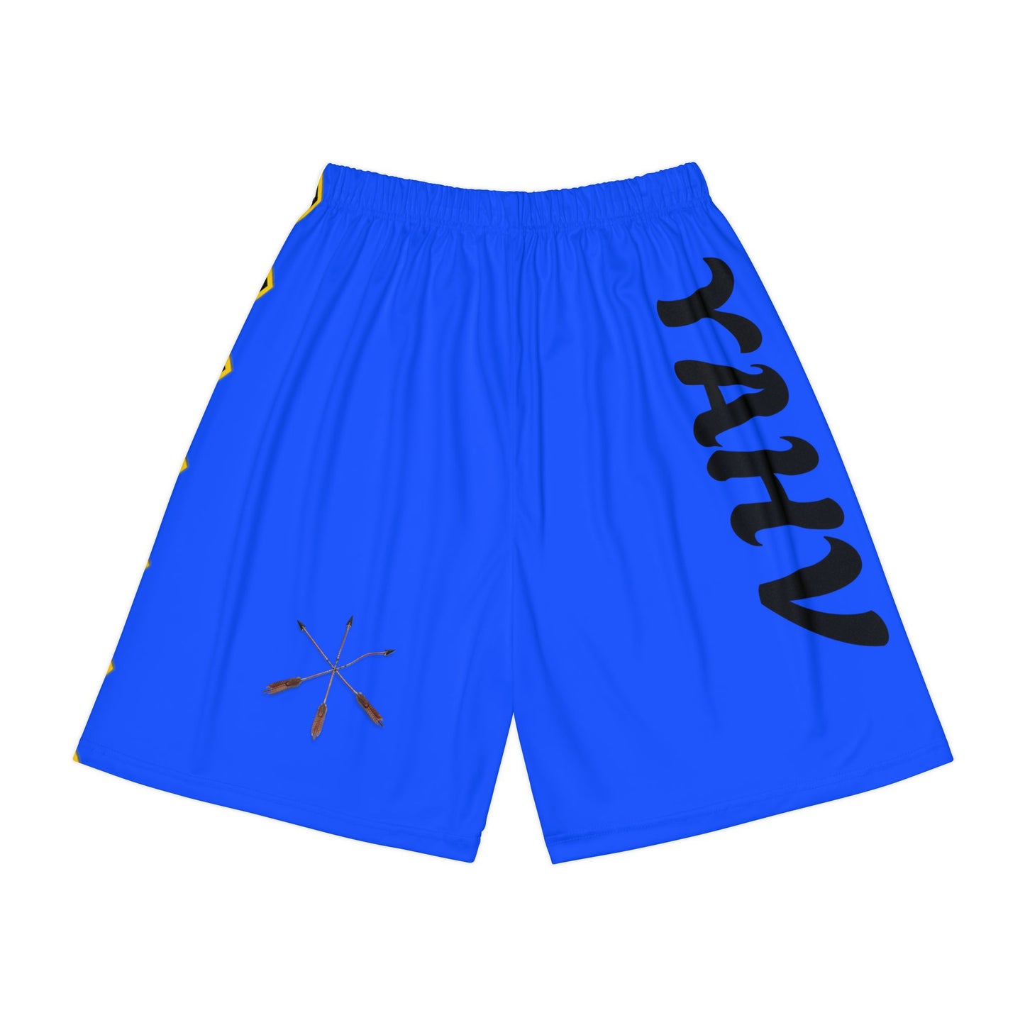 Blue Wolf Mvskoke Graphic Sports Shorts — Red Tribal Print YAHV Athletic Shorts