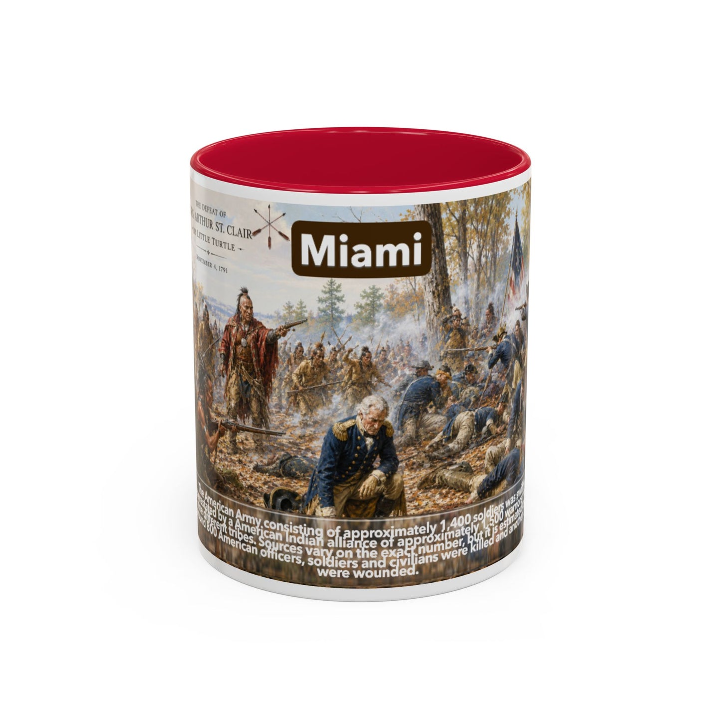 Miami History Battle Scene Mug — Military Vintage Illustration Coffee Cup (11oz/15oz)