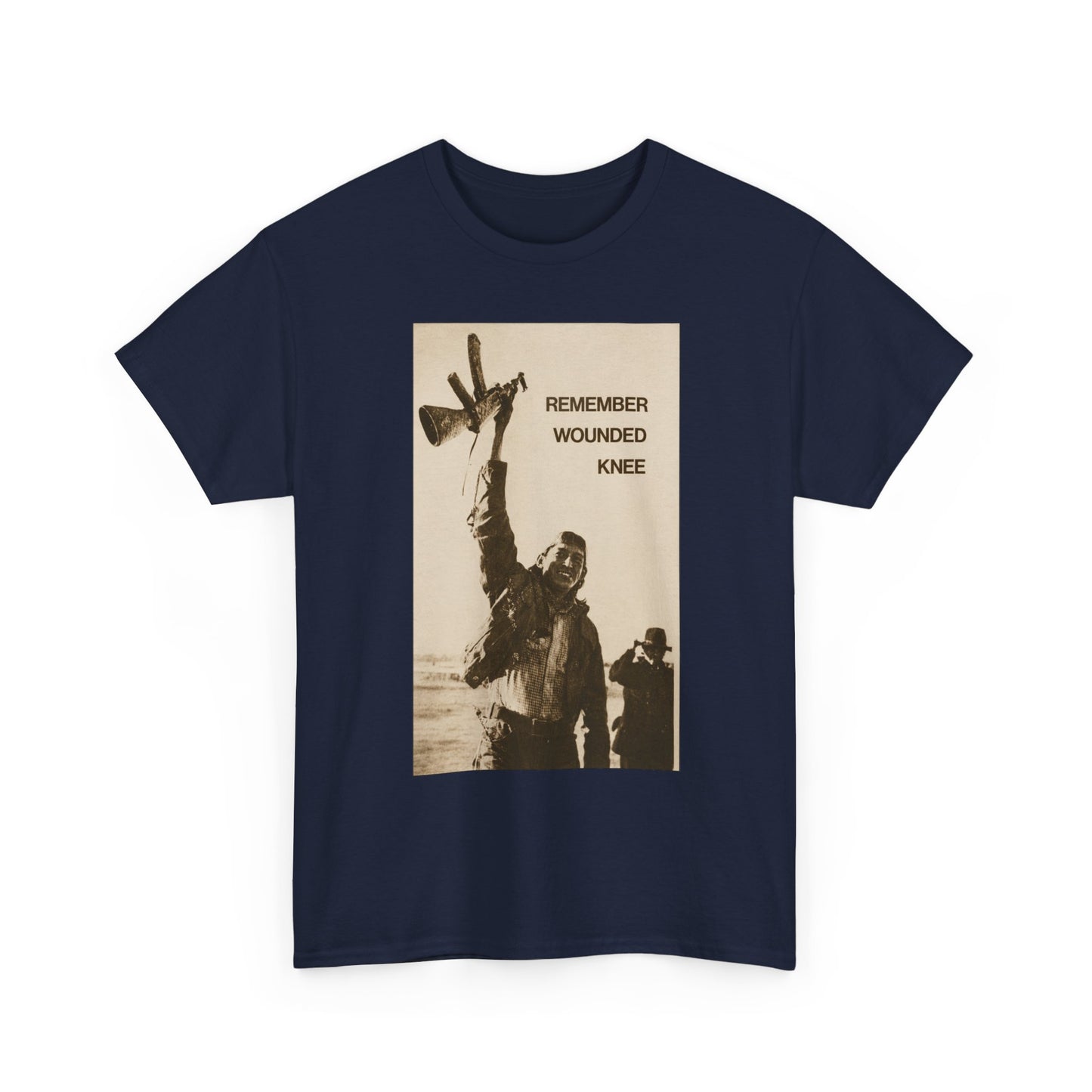 T-Shirt — 'Remember Wounded Knee' Historical Protest Tee with Arrow Emblem